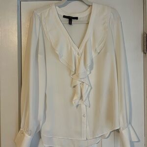 White House Black Market Cream Ruffle Blouse